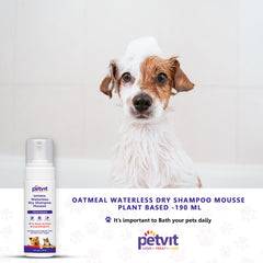 Oatmeal Waterless Dry Shampoo With Oatmeal, Aloe Extract, Lemon Essential Oil, Castor Oil & Coconut Oil | Bathless, Cleaning & Deodorizing |No Rinse Required| Free & pH-Balance |Hypoallergenic -For All Breed Dog & Cat -190ml