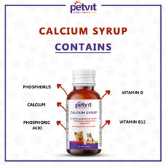 Calcium Syrup with Calcium, Phosphorus, Vitamin D3 & B12 For Dog Stronger Bones, Teeth & Growth in Pet For All Age Group – 100ml (Pack Of 2)