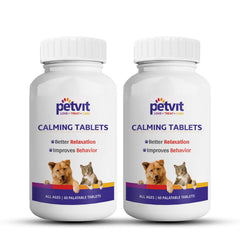 Petvit Calming & Relaxation Tablets - Natural Stress Relief | Dogs and Cats | 18+ Natural Extracts | 60 Chewable Tablets (Pack of 2)