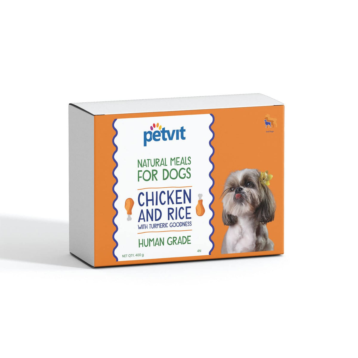 Petvit Chicken Rice Dog Food with Real Chicken Meat, Supports Joint and Bone Health, Enhanced with Antioxidant-Rich Turmeric - Healthy and Nutritional Pet Food | Pack of 4 (100g Each)