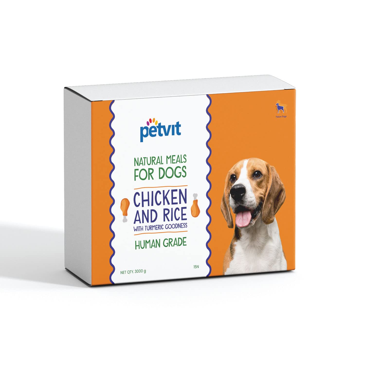 Petvit Natural Meal for Dogs - Chicken Rice with Turmeric (15 Pack, 200g Each) - Healthy and Nutritious Dog Food