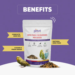 Petvit Bird Food for Budgies Mix Seed with Yellow Millet | Barnyard | Millet | Finger Millet | Sunflower | Nyger | Oats | Paddy | Flex | Pure Natural with Build Immunity System | for All Budgies -1kg