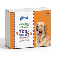 Petvit Natural Meal for Dogs - Chicken Rice with Turmeric (15 Pack, 300g Each) - Healthy and Nutritious Dog Food