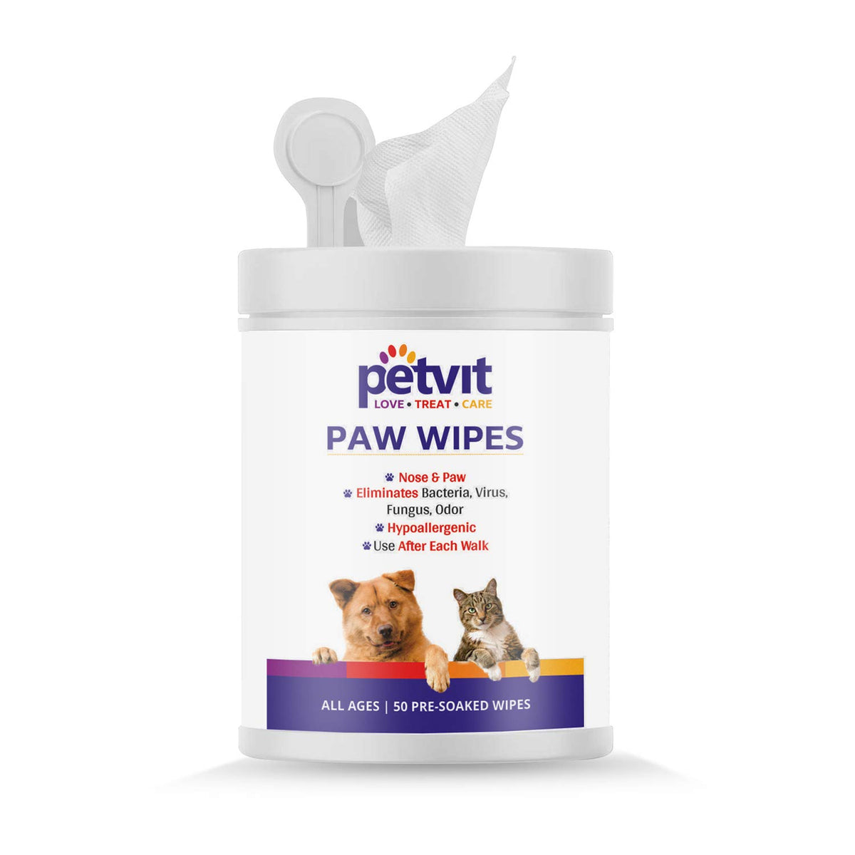 Petvit Nose and Paws Wipes | Gentle Cleaning for Healthy Skin, Mild Formula Designed for Sensitive Nose and Paws - 50 Wipes
