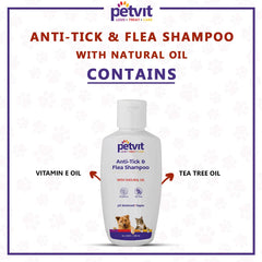 Petvit Anti-Tick & Flea Shampoo with Vitamin E & Tea Tree Oil | for All Breed Dog/Cat -200 ML