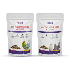 Petvit Bird Food for Budgies Mix Seed for All Budgies -1kg & Bird Food for Cockatiel & Lovebirds Mixed Seed for Healthy Diet for Cockatiel & Love Birds | 100% Pure Natural | High Energy - 1kg (Combo)
