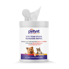 Petvit Eye Tear Stain Remover Wipes Piece for Dogs and Cats l Keep Your Pets Eye Area Clean & Healthy - Fragrance Less 50 Wipes | for All Age Group (8541)