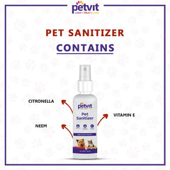 Petvit Odor Eliminating Pet Sanitizer - Citronella, Neem & Eucalyptus Oil | Germ-Killing | Insect Repellent | Skin Soothing & Healing- 100ml