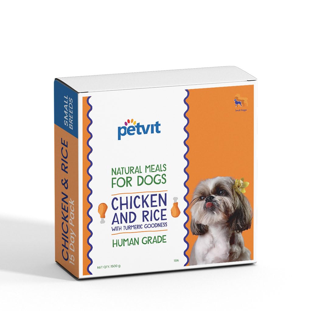 Petvit Chicken Rice Dog Food with Real Chicken Meat, Supports Joint and Bone Health, Enhanced with Antioxidant-Rich Turmeric - Healthy and Nutritional Pet Food | Pack of 15 (100g Each)