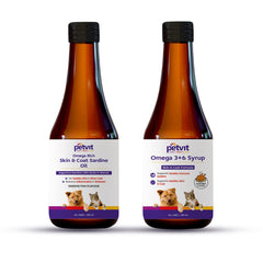 Petvit Omega Rich Skin & Coat Sardine Oil | Sardine Fish Flavour – 200ml & Omega 3 + 6 Syrup with Omega 3, 6, Vitamin A, Biotin | Chicken Flavour | for All Ages Breed Dogs & Cats– 200 ml (Combo)