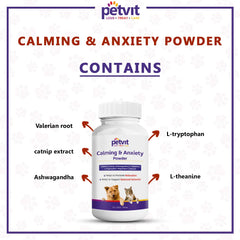Petvit Calming & Anxiety Powder with Natural Solution to Reduce Stress, Aggression & Anxiety | Promotes Sleep & Relaxation in Natural Way| All Breeds of Dogs & Cats – 100gm