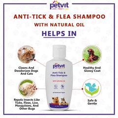 Petvit Anti-Tick & Flea Shampoo with Vitamin E & Tea Tree Oil | for All Breed Dog/Cat -200 ML