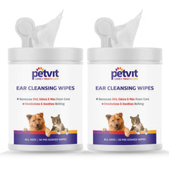 Petvit Pet Wipes for Dogs | Ear Cleaning Dog Wipes | Wet Wipes for Dog Grooming | Aloe Vera | Vitamin E | Relieves Ear Itching | Fresh Scent | Pack of 2 | 100 Count