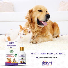 Petvit Hemp Seed Oil | Natural | Anti – Inflammatory & Skin Soother, for Topical & Oral Use | Vegan & Organic | for All Breed Dog & Cat – 30ml