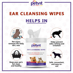 Petvit Pet Wipes for Dogs | Ear Cleaning Dog Wipes | Wet Wipes for Dog Grooming | Aloe Vera | Vitamin E | Relieves Ear Itching | Fresh Scent | Pack of 2 | 100 Count