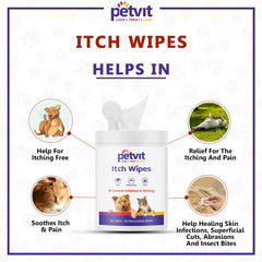 Petvit Itch Wipes for Dogs, Relief from Skin Irritations and Scratching |with Aloe Vera Gel & Neem Extract| | Paraben Free & pH-Balance -for All Breed Dog & Cat - 50 Wipes for All Age Group