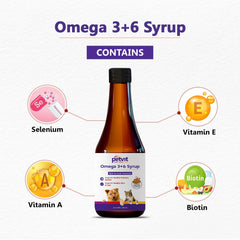 Petvit Omega 3 + 6 Syrup with Vitamin A, Vitamin E, Biotin - Supports Healthy Skin & Coat - Chicken Flavour - 200ml