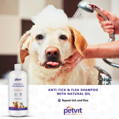 Petvit Anti-Tick & Flea Shampoo with Vitamin E & Tea Tree Oil | for All Breed Dog/Cat -1000 ML