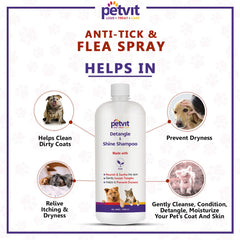 Petvit Detangle & Shine Shampoo with Tulsi Oil |Detangles & Conditions for Soft/Shiny/Healthy Coat, Vegan & Cruelty-Free, pH Balanced, Hypoallergenic, for All Breed Dog/Cat – 1000 ML,White,39