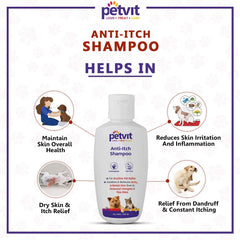 Petvit Anti Itch Shampoo with Tea Tree Oil & Lemon Grass Oil | for All Breed Dogs/Cats Helps with rashes,Ticks,Fleas - 200ml