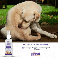 Petvit Anti-Itch Oil Spray with Vitamin E, Lavender Oil & Castor Oil - for All Breed Dog & Cat – 100ml