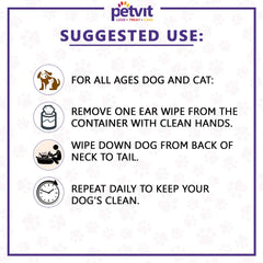 Petvit Cleansing & Grooming Wipes for Dog and Cat Enriched with Vitamin B5 and Aloe Vera - 50 Wipes | Pack of 2