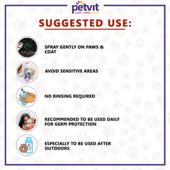 Petvit Odor Eliminating Pet Sanitizer - Citronella, Neem & Eucalyptus Oil | Germ-Killing | Insect Repellent | Skin Soothing & Healing- 100ml