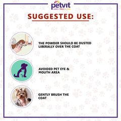 Petvit Tick Repellent Powder with Sandalwood & Bakuchi | Defense Against Ticks and Fleas | Relieves Itching Fungal Infections - 100gm