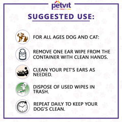 Petvit Pet Wipes for Dogs | Ear Cleaning Dog Wipes | Wet Wipes for Dog Grooming | Aloe Vera | Vitamin E | Relieves Ear Itching | Fresh Scent | Pack of 2 | 100 Count