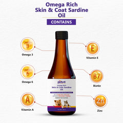 Petvit Omega Rich Skin & Coat Sardine Oil - Natural Skin Care Supplement | Dogs & Cats (All ages)- 200ml