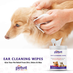 Petvit Pet Wipes for Dogs | Ear Cleaning Dog Wipes | Wet Wipes for Dog Grooming | Aloe Vera | Vitamin E | Relieves Ear Itching | Fresh Scent | Pack of 2 | 100 Count