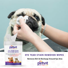 Eye Tear Stain Remover Wipes For Dogs And Cats l Keep Your Pets Eye Area Clean & Healthy - Fragrance Less 50 Wipes Paraben Free & Vegan | For All Age Group