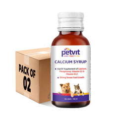 Calcium Syrup with Calcium, Phosphorus, Vitamin D3 & B12 For Dog Stronger Bones, Teeth & Growth in Pet For All Age Group – 100ml (Pack Of 2)